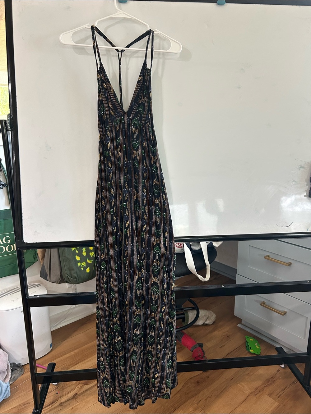 Lani Black Strappy V-Neck Patterned Maxi Dress